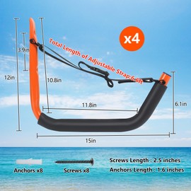 VEITHI Kayak Storage Rack, Kayak Wall Mount for Garage, Kayak Wall Rack Wall Mount for Hanging Canoe Surfboard Snowboard Paddle Board Ladders Bikes- for Garage or Shed Outdoor Storage (4 Pack Orange)