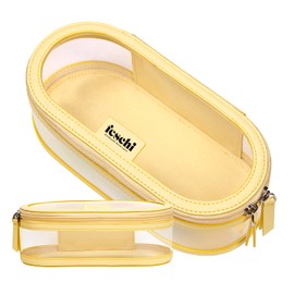 Travel Buddy - Cosmetic Bag | Transparent | Lemon Yellow | 100% Vegan Leather, transparent, Clear cosmetic bag with vegan leather in yellow