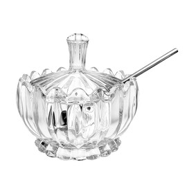 RockTrend Clear Glass Sugar Bowl Spice Jar Seasoning Box Condiment Pot with Lid Spoon-Transparent