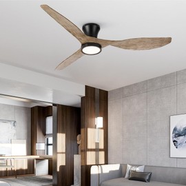TALOYA 52 inch Ceiling Fans with Lights Remote Control, Modern Low Profile Ceiling Fan with Quiet Reversible DC Motor for Bedroom Living Room and Patio Black Walnut Finish