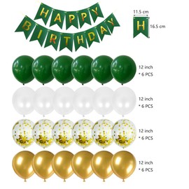 Borsgye Geburtstag Deko Männer Frauen Grün Gold Geburtstagsdeko Mädchen Junge Happy Birthday Banner 20 Jahre Geburtstag Nummer Folienballons Pompons Konfetti Luftballons Pompons Tortenaufsatz