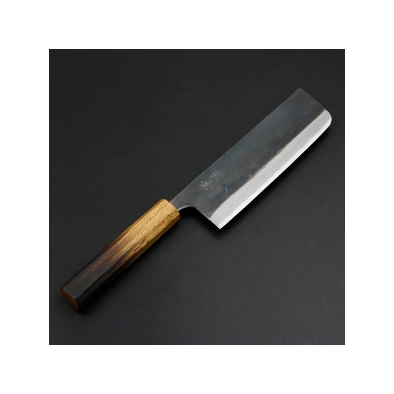 元兼 菜切り包丁 165mm 両刃 青紙スーパー 割込み 黒打ち仕上げ 焼き漆柄 土佐打ち刃物