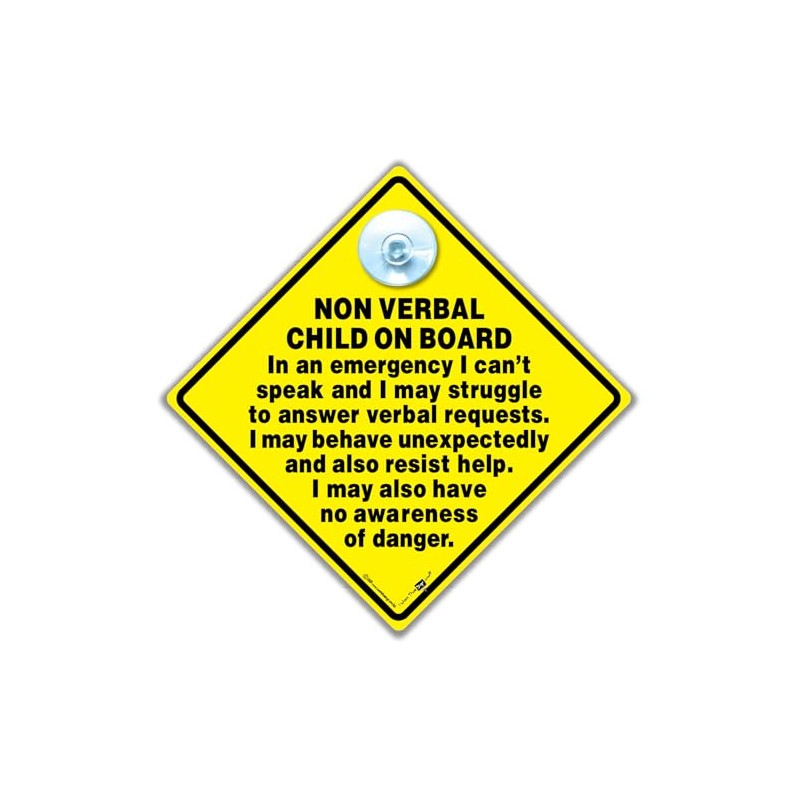 Non-Verbal Child on Board Car Sign, 14 x 14 cm,