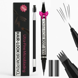 Microblading Eyebrow Pen - Eyebrow Pencil Magical 2-in-1 Dual-Ended Eye Brow Pencils for Women with 4-Fork-Tip & Precise Brush-Tip Create Natural Hair-Like Brows, Last All-Day (MC 03 Grey Brown)