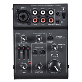 AGE03 5-Channel Mini Mic-Line Mixing Console Mixer with USB Audio Interface Built-in Echo Effect USB Powered for Recording DJ Network Live Broadcast Karaoke BBZY