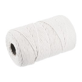 sourcing map Cotton Rope Twisted Braided Twisted Single Strand Cord, Milky White 200M/219 Yard 4mm Dia for Wall Hanging, Plant Hanger, Knitting, Macrame Knotting