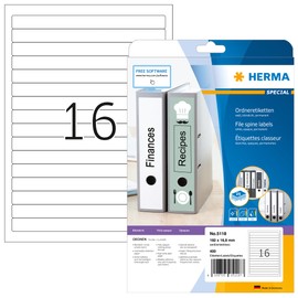 HERMA HERMA 5118 Ordnerrücken Etiketten kurz, 25 Blatt, 192 x 16,9 mm, 16 pro A4 Bogen, 400 Stück, selbstklebend, bedruckbar, blickdicht, blanko Papier Ordneretiketten Rückenschilder Aufkleber, weiß