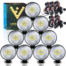 LED Pods Truck Fog Light 3 Inch Round Off Road Driving Light 8000K Spot Light with 4D Lens for Truck 4x4 Jeep SUV ATV Four Wheeler Boat Marine - Voltage Automotive (10 Lights + 5 Harness)