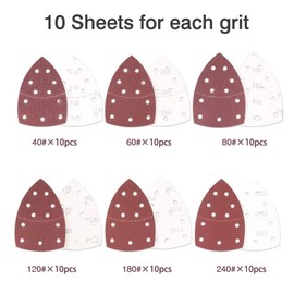 60 Pieces Black and Decker Mouse Sander Pads, Mouse Detail Sander Paper Hook and Loop Mouse Sanding Sheets Fit Bosch Multi-Sander PSM 100A 18 PSM 200 AES, Assorted40/60/80/120/180/240 Grits
