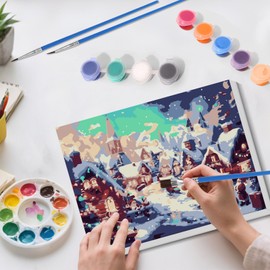 Skyboda Christmas Paint by Numbers Kit for Adults Beginners with Frame, Christmas Eve Adult Paint by Number Kits on Canvas, Easy DIY Oil Painting Kits for Home Decor, 8x12in