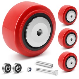 Nefish 4" X 2" Caster Wheels Set of 4, Polyurethane on Polyolefin Core Wheel with Double Ball Bearing and Dust Cover 1/2" Bore Heavy Duty Replacement Wheels 2400 lbs Capacity(4 Pack)
