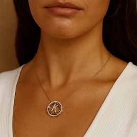 Jean Beau Gold Initial Letter K Pendant Necklaces for Women, Chunky A-Z Round Circle Cubic Zirconia Letters Necklace Jewelry Gift