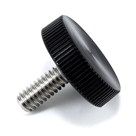 1/4"-20 x 5/8" Thumb Screw Stainless Steel - Black Knurled Round Plastic Oversized Knob - Standard/Coarse Thread Thumbscrew - Length: 0.625" - Proudly Built in USA - Package of (25)