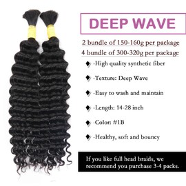 Deep Wave Bulk hair for Braid No Weft Deep Wave Bulk hair for Braiding Micro Faux Braiding Hair for Boho Braids Wet and Wave (18Inch,#1B)