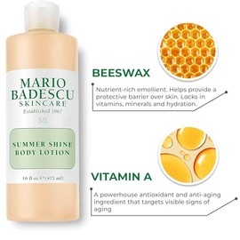 Mario Badescu Loción corporal Summer Shine enriquecida con vitamina A, ligera y radiante, brillo corporal no graso a la luz de las velas, ideal para todo tipo de piel, 177 ml.