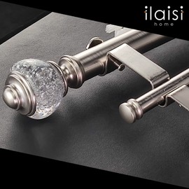 ILAISIHOME Double Curtain Rod Set:1-1/8 Inch Diameter Luxury Silver Curtain Rods, 72-144 Inches Adjustable Silver Drapery Rod with Clear Silver Foiled Finials for 1 Pack