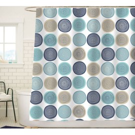 Sunlit Abstract Tree Rings Pattern Woody Artistic Fabric Shower Curtain. Nature Pale Blue Teal Beige Light Brown