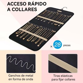 Organizador De Joyas Colgante De Doble Cara, Enrollador De Joyas De Viaje, Joyero De Doble Cara Con Ganchos Giratorios Para Collares, Pendientes, Anillos, Broches, Etc. En Puertas De Pared De Armario