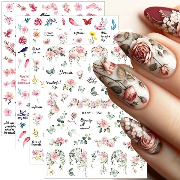 8 Blätter Nagelsticker Blumen Sommer Frühling Nail Sticker Blumen Schieber