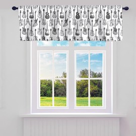 jejeloiu Guitar Valance Curtains for Living Room Bedroom, Rock Music Kitchen Curtains Valances, Musical Instrument Black Grey Popstar Party Curtain Valances for Windows Bathroom, 1 Panel 52"x12",
