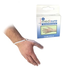 SIZE X-LARGE PAIR OF MEDISURE FIRSTAID PREMIUM ADJUSTABLE RE-USABLE MEDICAL PROTECTIVE TRANSPARENT PVC THUMB STALL