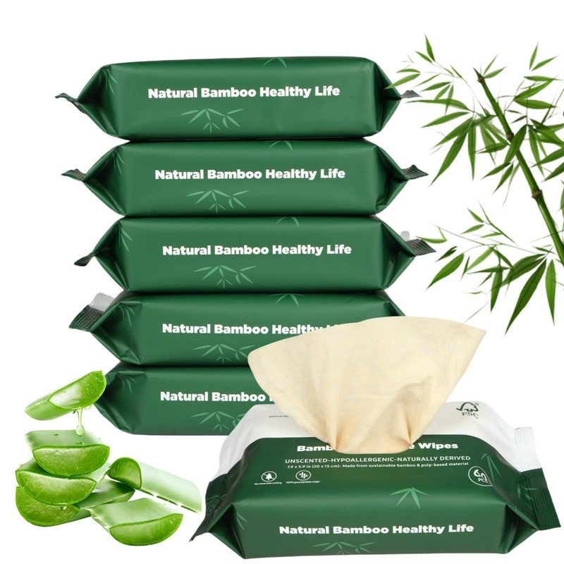 QingYa Bamboo Flushable Wipes,Septic Safe,Soft, Soothing Botanicals & Aloe, Unscented,Eco
