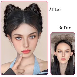 2PCS Cat Ears Claw Clip in Messy Hair Bun Extensions Ponytail Fake Hairpieces for Women Daily Party Accessory (Light brown)