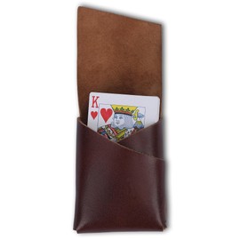 Elegant Full-Grain Leather Card Holder - Handcrafted, Secure Playing Card Case with - Ideal for Poker, Bridge - Stylish Travel Accessory (Wine)