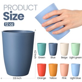 24 Pcs Wheat Straw Reusable Cups 12 oz Unbreakable Drinking Glasses Sets Healthy Tumbler Set Dishwasher Safe Tumbler for Home Outdoor, 8 Colors