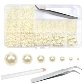 TOAOB 13000pcs Beige Flat Back Pearl Beads Half Round Imitation Pearls 2mm to 10mm Assorted Sizes Plastic Gem Pearls for Crafts Nails Phone Shoes Making DIY Crafting Accessory