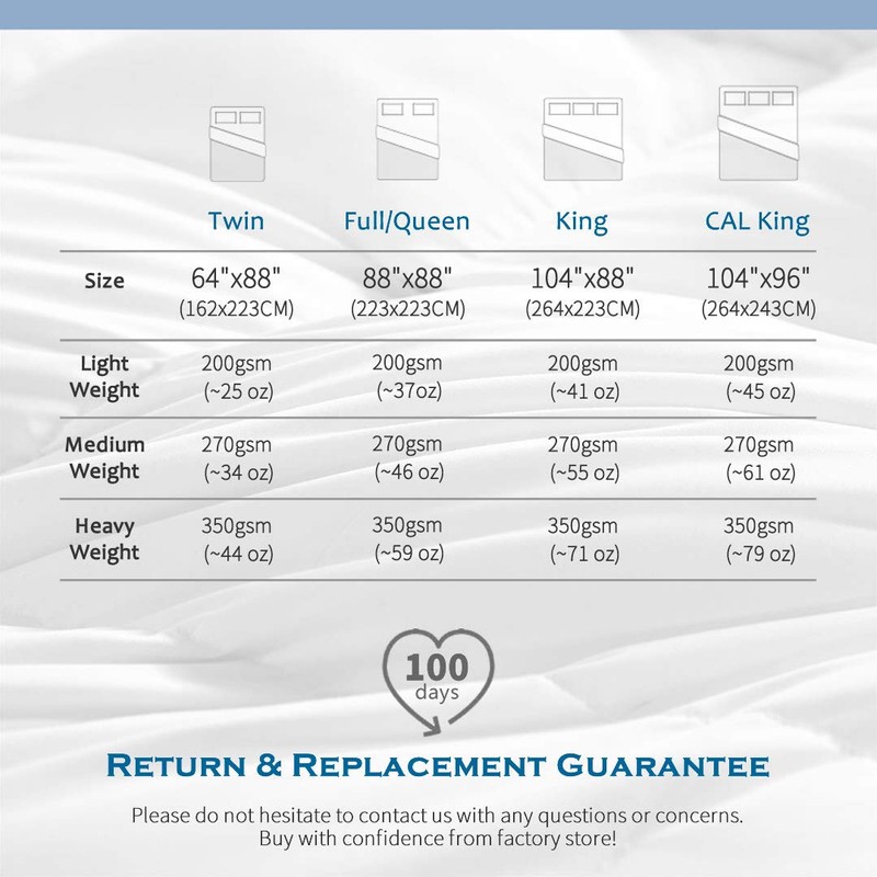 Dafinner 100% Cotton Cover Lightweight Down Alternative Comforter King Size,