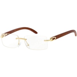 zeroUV Dapper Rimless Metal Accent Wood Arm Square Lens Blue Light Glasses 56mm (Wood Gold)