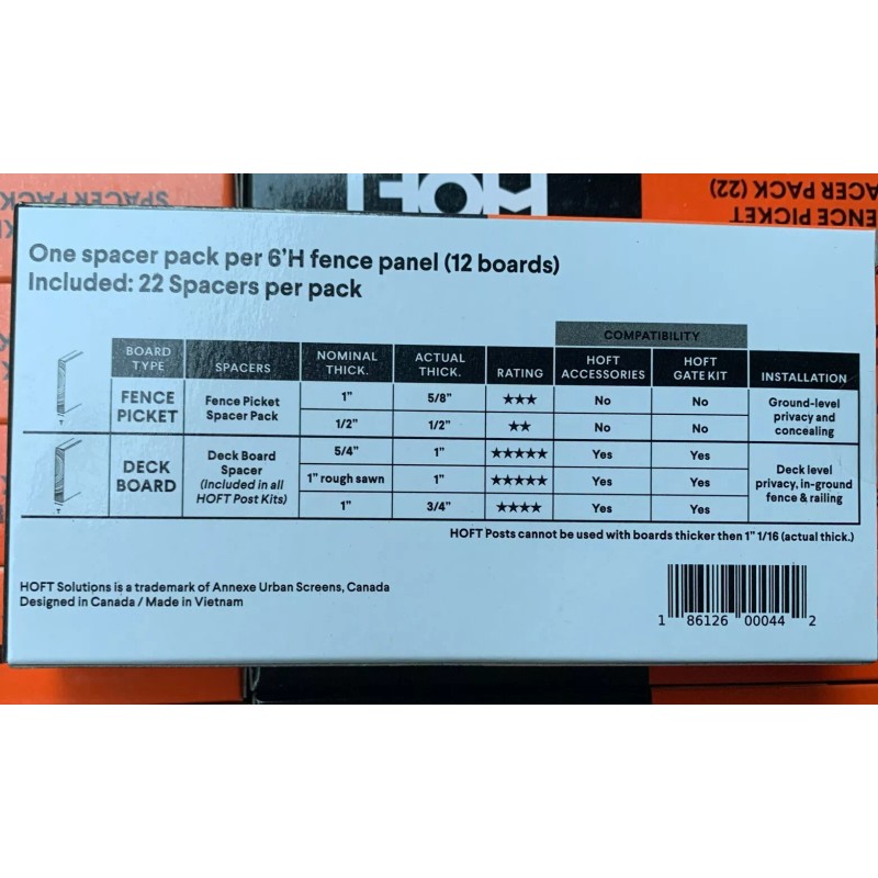 Hoft Fence Picket Spacer For 1/2” x 5.5” Fence Pickets
