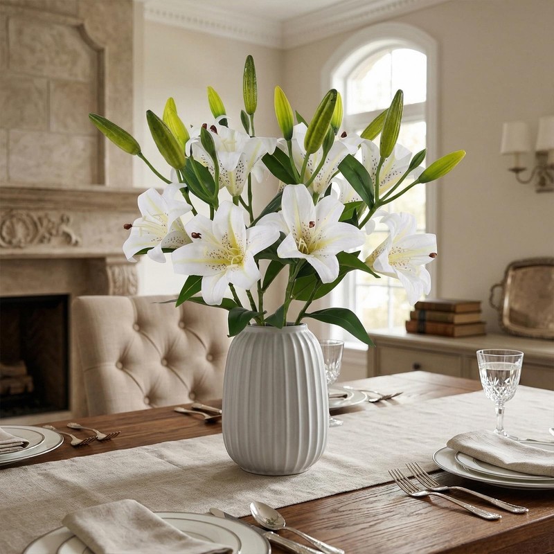 68cm Long Stem White Lilies Artificial Flowers 6PCS Real Touch