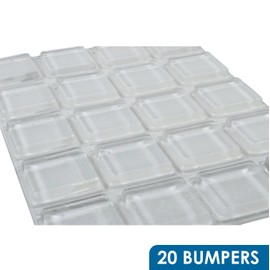 Rok Hardware 20 Pack of Large Clear Square Self-Adhesive Rubber Pad Bumpers 1" x 0.18" for Home Kitchen Glass Foot Drawers Cabinet Door