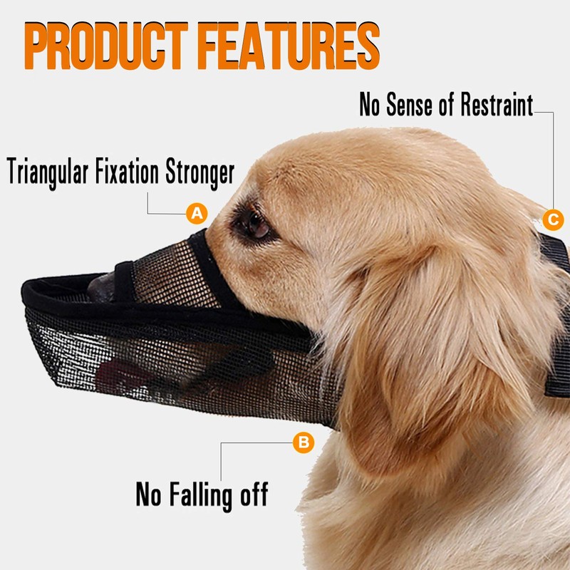 Dog Muzzle - Soft Nylon Adjustable Breathable Mesh Mask, Mouth