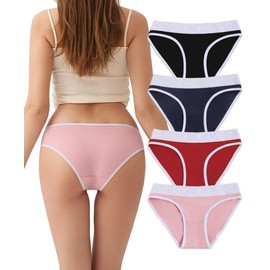 FANYOUNA Women's Cotton Bikini Brief Underwear Packs,Cute Breathable,Full Coverage Panties for Ladies (US, Alpha, X-Large, Regular, Regular, 4-Pack Dark Color)