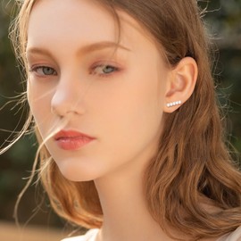 MOOFUN Stud Earrings Silver/Rose Gold/Gold Women's Pearl Earrings Stud 925 Silver Earring with Screw Back Earrings for Mum Girlfriend Girls Sister Women Gift Birthday Gift, Sterling Silver, Pearl