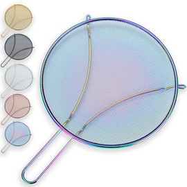 Evanda 12" Rainbow Splatter Screen for Cooking, Stainless Steel Fine Mesh for Frying Pan, Grease Guard for Pan to Stop Hot Oil Splatter, Protect the Skin From Burns, Safe Cooking Lid