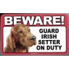 SCANDICAL BEWARE GUARD IRISH SETTER DOG ON DUTY 5" X 8" HANGABLE PLASTIC SIGN NEW