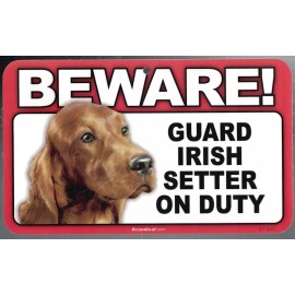 SCANDICAL BEWARE GUARD IRISH SETTER DOG ON DUTY 5" X 8" HANGABLE PLASTIC SIGN NEW