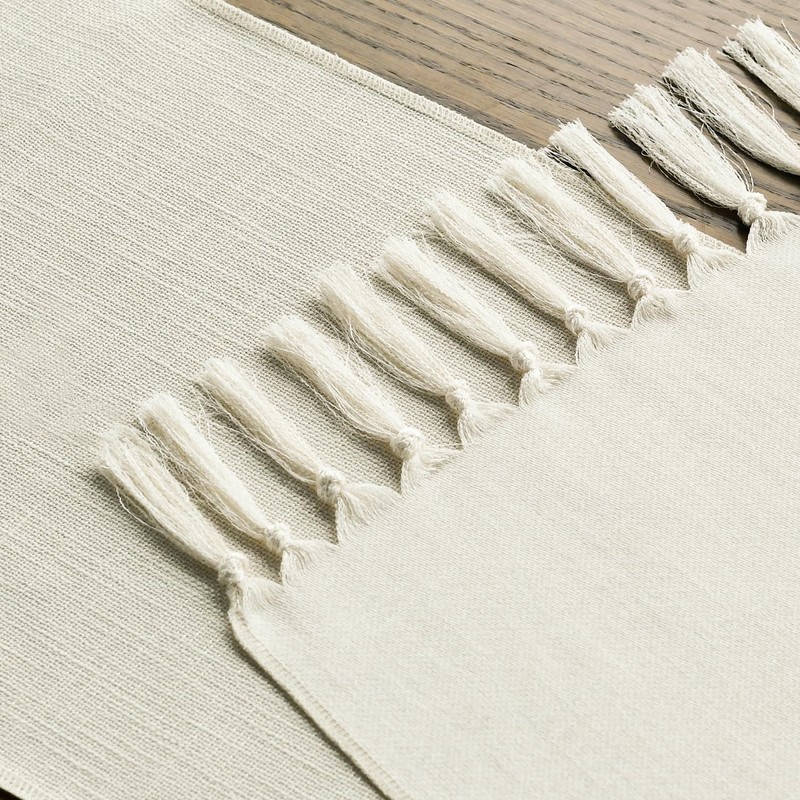 Artoid Mode Beige Boho Rural Rustic Farmhouse Tassel Table Runner,