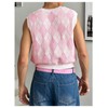 BEAUDRM Men's Plaid Geometric Sleeveless Knitted Sweater V Neck Crochet