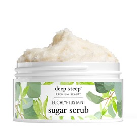 Deep Steep Deep Steep Sugar Scrub, Eucalyptus Mint, 8 oz C Exfoliating Body Scrub with Organic Coconut Oil, Shea Butter & Argan Oil C Vegan, Clean Beauty, Smooth, Soft & Nourished Skin