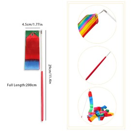 Ceqiny Dance Bands Set, 4 Pieces Swing Band, 2 m Gymnastics Band with Rod, Rainbow Band Swivel Band with Rod, Rhythmic Streamer Swing Band Swirling Training for Children Dancing Gym