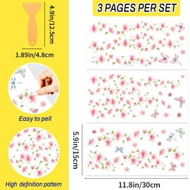 WEBEEDY 3 Pcs Flower Butterfly Rub on Transfer Decals for Furniture,Wall Decal Floral Vine Decor Wall Murals Peel and Stick Wallpaper Sticker Wall Art for Window Living Room Bedroom Decor,5.9x11.8''