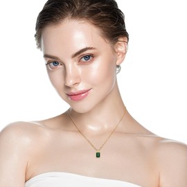 18k Tiny Square Emerald Necklace Green Necklace Gold Pendant Necklace for Women Green Gemstone Necklace Choker Necklaces for Women