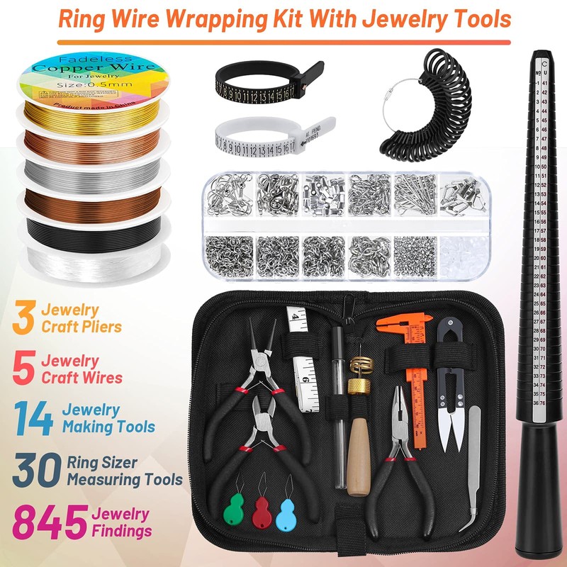 Audab Jewelry Wire Wrapping Jewelry Making Supplies Kit, Ring Sizer