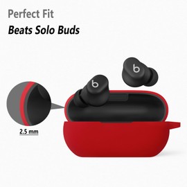 Geiomoo Silicone Case for Beats Solo Buds, Protective Cover with Carabiner (Red-1)