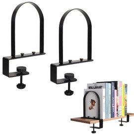 WOMACO Book Ends for Heavy Books, Heavy Duty Bookend for Shelves, Super Steady Clamp-On Non-Skid Metal Book Shelves Holders Stoppers for CDs, Vinyl Records (Black, 1 Pair)